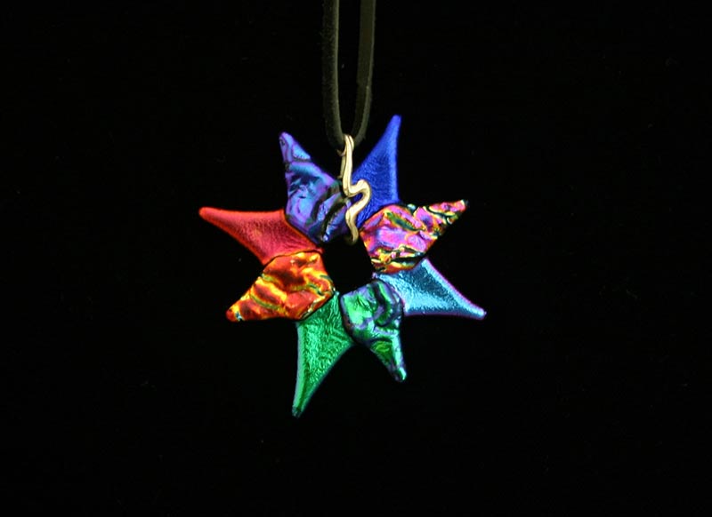 Kiln-Fired 8 Point Star Dichroic Glass Necklace