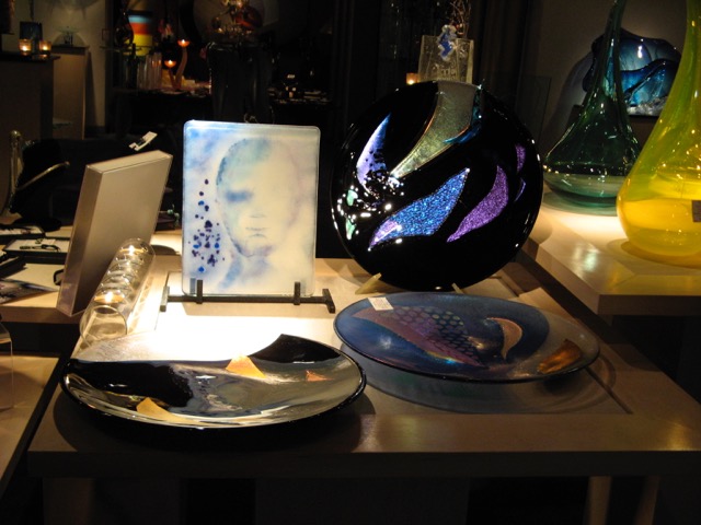 Gallery Display of Childers glass art at Gallery Vetro during the first San Antonio Art Festival Luminaria, 2008